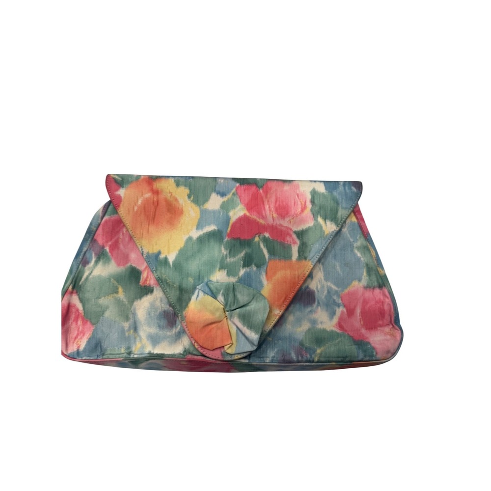 Charles Jourdan  Floral Clutch Envelope Style Bag Multicolored Roses‎  Vintage